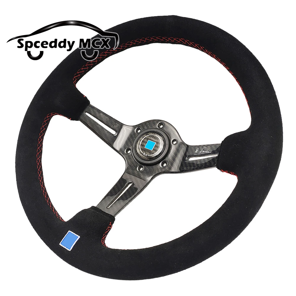

Глубокое рулевое колесо из углеродного волокна, ширина 90 мм, ширина 14 дюймов/350 мм, подходящее универсальное замшевое гоночное автомобильное Спортивное Рулевое колесо для дрифта