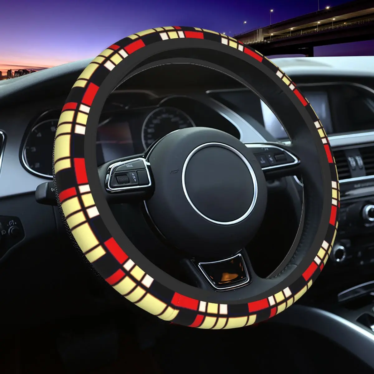 

Car Steering Wheel Cover Mondrian Glitch Minimalist Geometric Braid On The Steering Wheel Cover Car-styling Auto Accessories