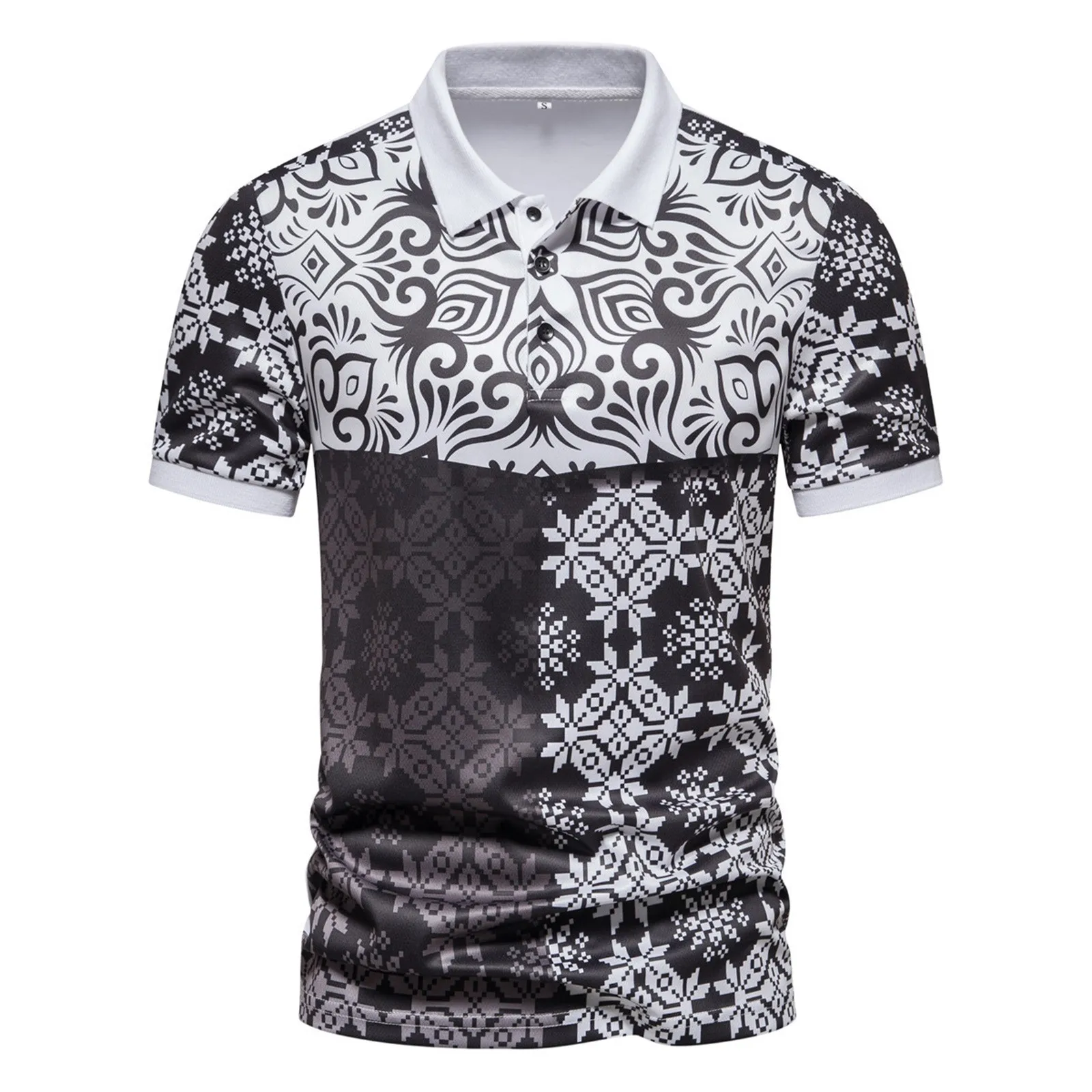 

Men Fashion Spring Summer Casual Short Sleeve Turndown Neck Printed T Shirts Top Blouse Comfortable Camisetas Hombre