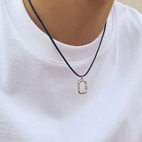 black wax line with rectangleball pendnat necklace men trendy simple rope geometry choker necklace 2022 fashion jewelry on neck