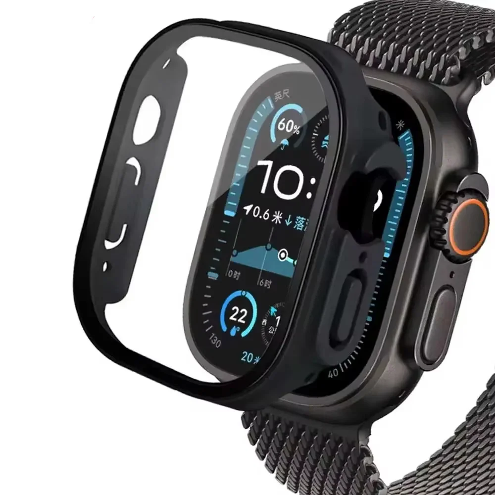 Фото Стекло + чехол для Apple Watch Ultra 2, чехол 49 мм, умные часы, ПК, бампер + защитная пленка для экрана, закаленная крышка, ремешок серии iwatch, аксессуары №1