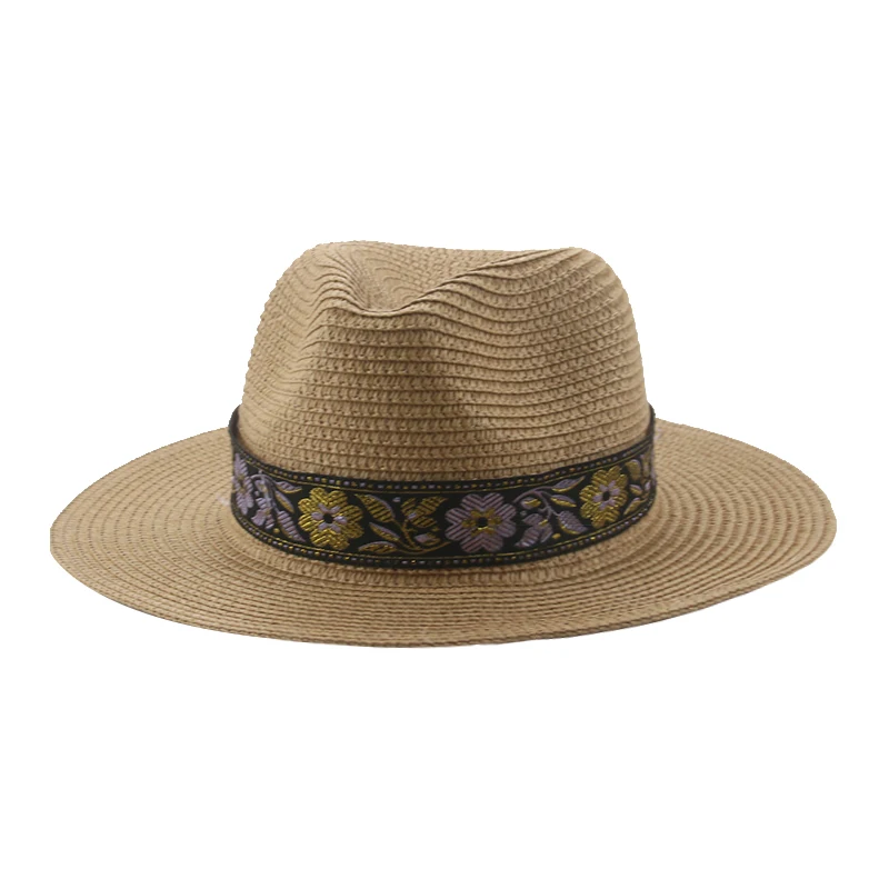 

Шляпа женская Соломенная пляжная однотонная с цветами, 2022