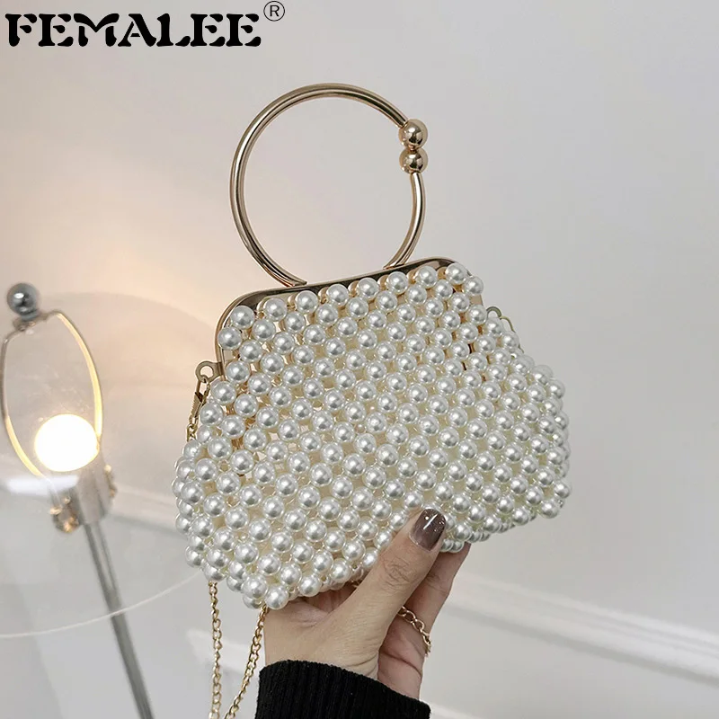 

Girls New Handbag Purse Female Full Pearl Messenger Bags Women Elegant Pearl Tote Ladies Fashion Party Beads Crossbody Chain Sac