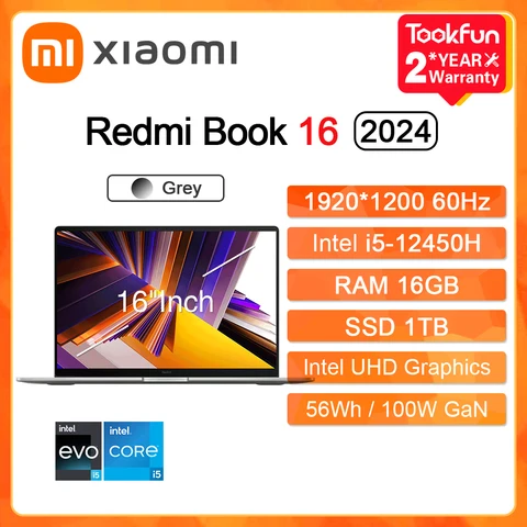 Ноутбук Xiaomi Redmi Book 16 2024, 16", 16ГБ/1ТБ, i5-12450H, Integrated graphic, Windows