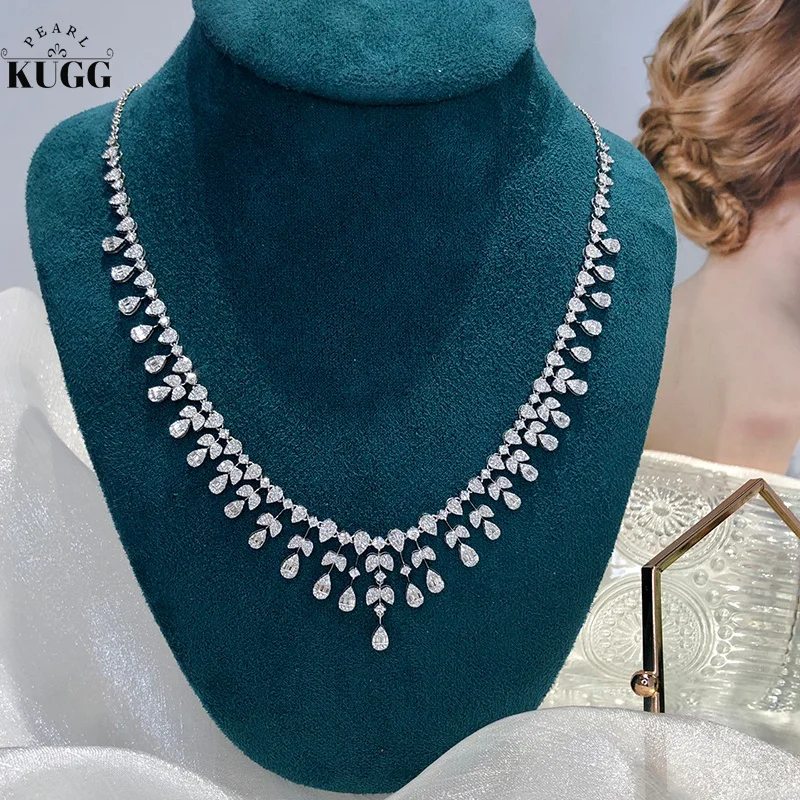 

KUGG 18K White Gold Necklace Luxury Real Natural Diamonds 4.74carat Chain Shining Tassels Shape Fine for Women Engagement Party