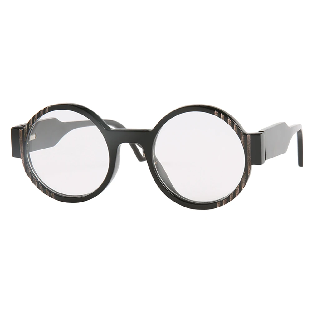 

Old Fashion Thin Small Oval Round Frame Wide Temples Vertical White Stripes Black Buffalo Horn Eyeglasses Optical Glasses Frame