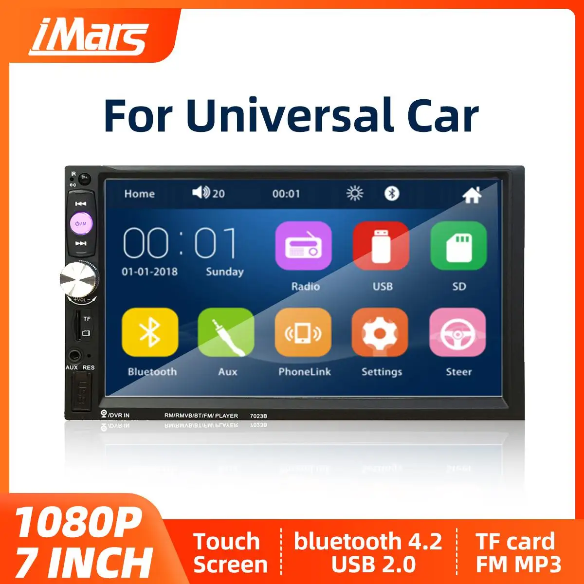 Автомагнитола iMars 7023B MP5-плеер с 7-дюймовым экраном FM USB AUX bluetooth сенсорным