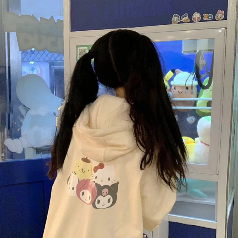 

Kawaii My Melody Kuromi Kittys помпон пурins почтовый узор свободный с длинными рукавами Чистый хлопок пуловер свитер подарок на день рождения