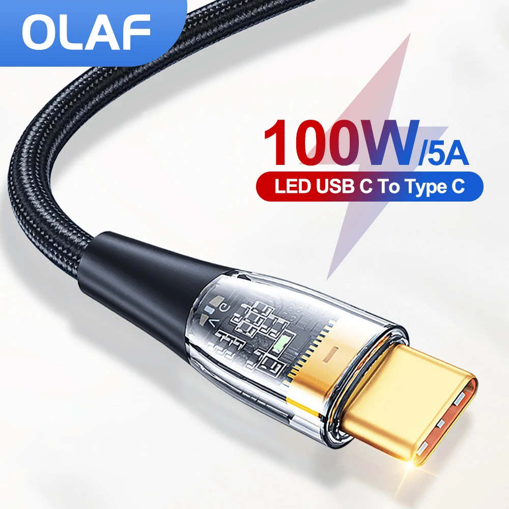 

Olaf PD 100W/5A USB C To Type C Cable 6A/66W USB Type C Cable For Huawei Xiaomi Samsung Phone Charging Cable Macbook Data Cord