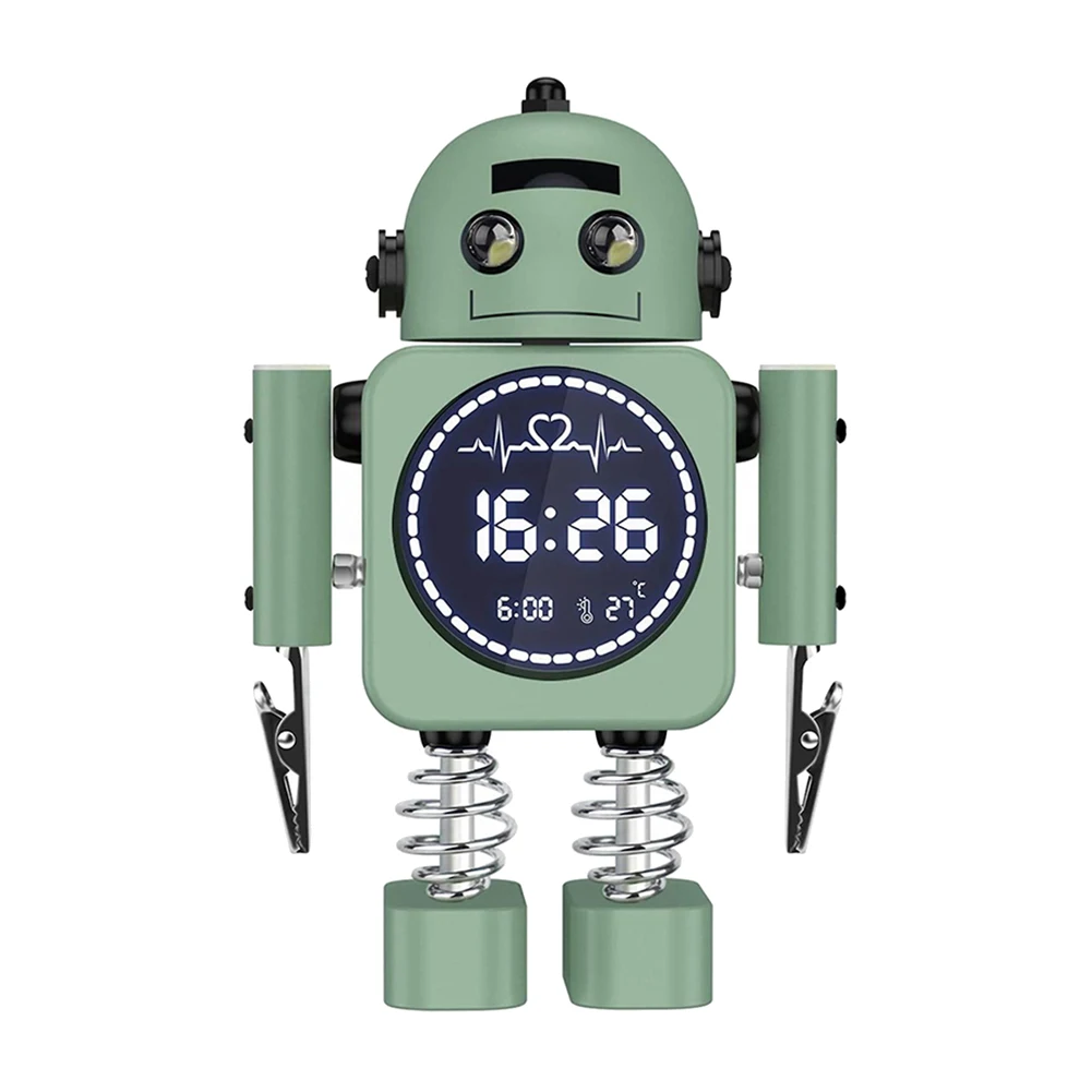 

Robot Smart Digital Alarm Clock Temperature Display Desktop Clocks with Snooze Mode Home Bedroom for Child Gift(Green)