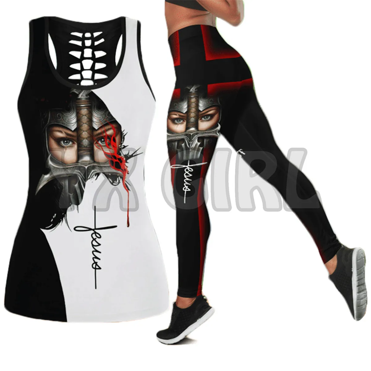 Jesus Knight Templar  3D Printed Tank Top+Legging Combo Outfit Yoga Fitness Legging Women