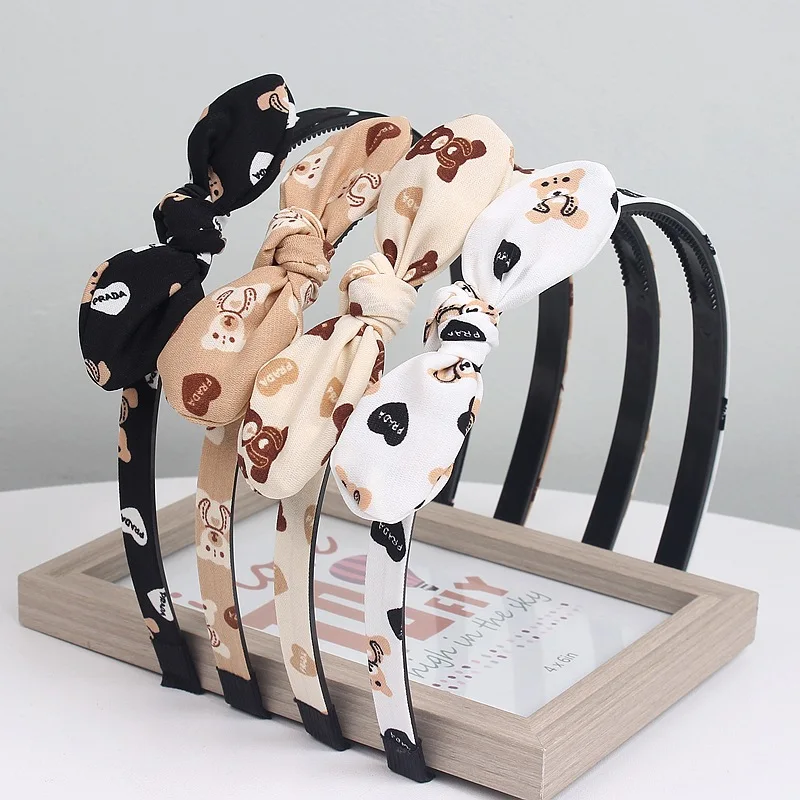 

New Milk Tea Color Cartoon Bear Hairband Headband Scrunchie Women Girls Children Hair Head Hoop Bands Accessories Headdress