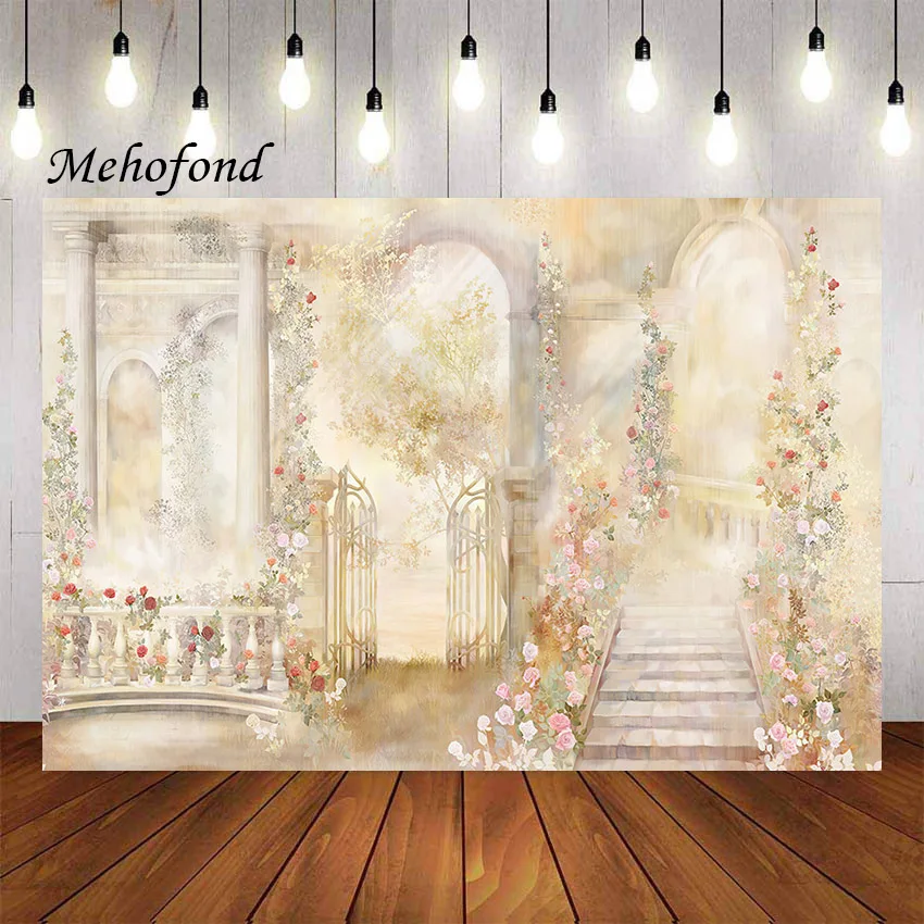 

Mehofond Photography Background Vintage Oil Painting Garden Floral Girl Birthday Party Art Portrait Decor Photo Backdrop Studio