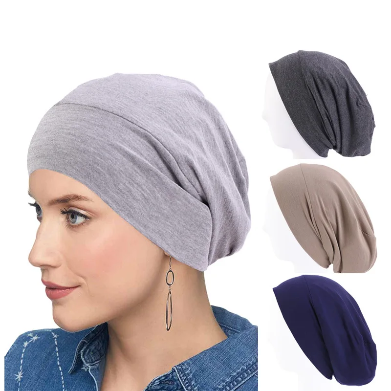 

2022 New Women's Satin Lining Chemo Cap Sleeping Beanie Hat Cancer Chemotherapy Headwear Hair Loss Turban Inner Hijab Caps