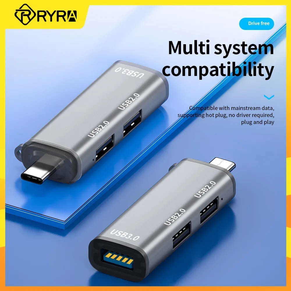 

RYRA 3 в 1 Type C USB 3,0 концентратор 3 порта многократное расширение мини алюминиевый USB 2,0 USB 3,0 концентратор для ПК компьютера ноутбука аксессуары