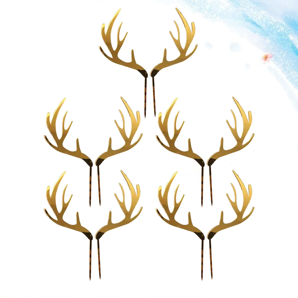 

10PCS Christmas Deer Cake Picks Christmas Antlers Cake Topper Cupcake Toppers for Shower Wedding Rustic Birthday Party Favors