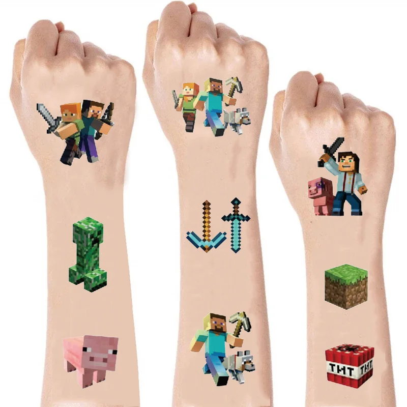 

Minnecrafte Theme Tattoo Stickers Kids Birthday Party Decoration Cartoon Miner Crafting Party Sticker Baby Shower Party Supplies