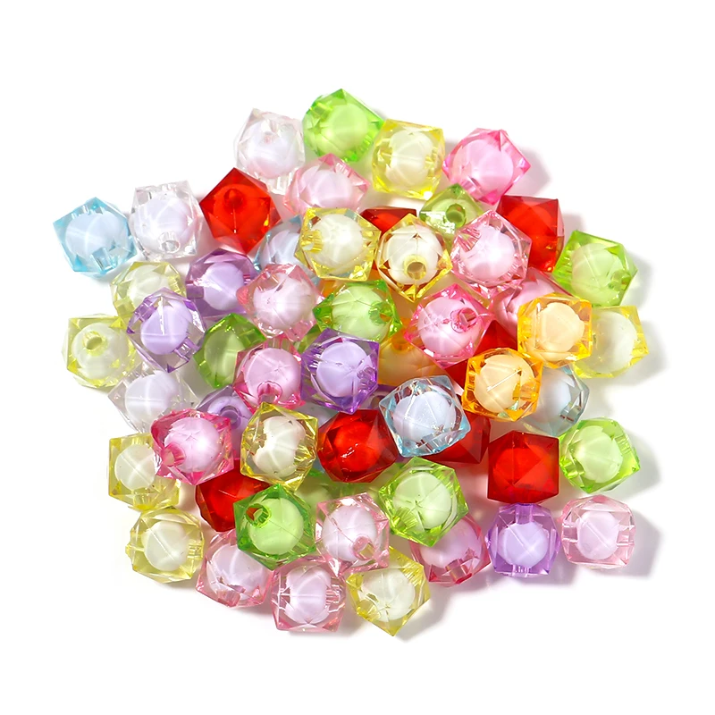 

100PCS Acrylic Mixed-color Cut Diamond Beads 10mm Loose Spaced Beads For Jewelry Making Necklace Bracelet DIY Wholesale
