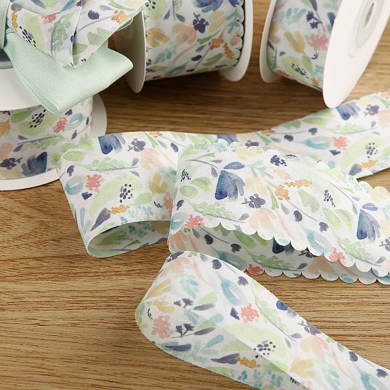 

1" 1.5" 25mm 38mm Printed Flower Ribbon DIY Bows Hair Accessories Hairpin Clothing Material Handmade Tape Crafts 10 Yards