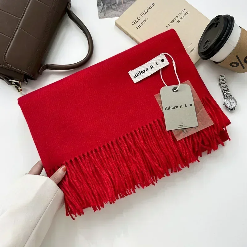 Зимний шарф для женщин кашемировое теплое однотонное одеяло из пашмины женское