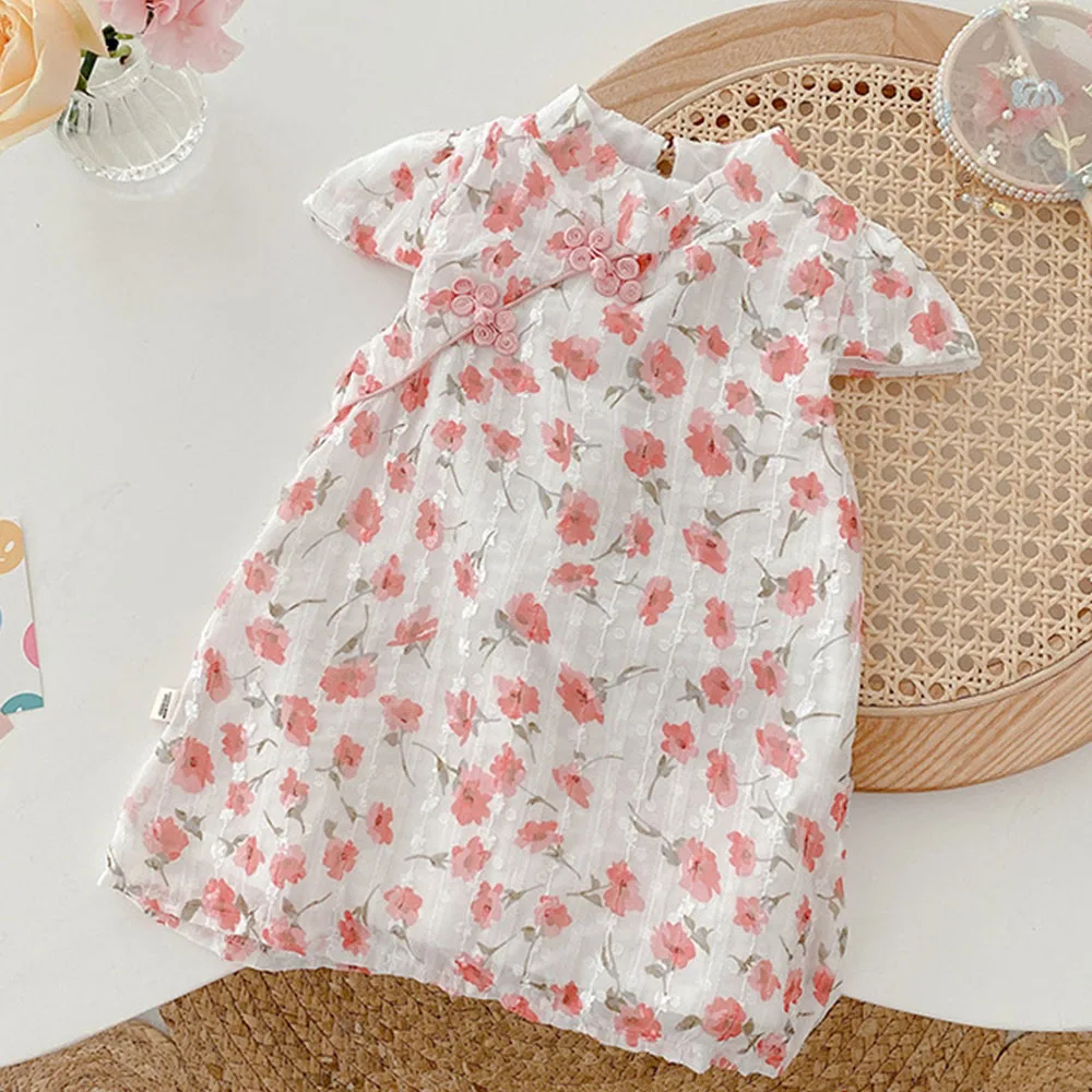 

Платье принцессы в китайском стиле для девочек, цветочный чонсам, детская одежда на день рождения, лето 2022