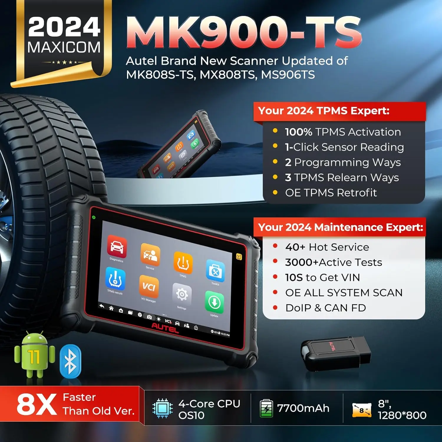Autel MaxiCOM MK900TS MK900-TS Сканер TPMS Двунаправленный инструмент Инструмент для