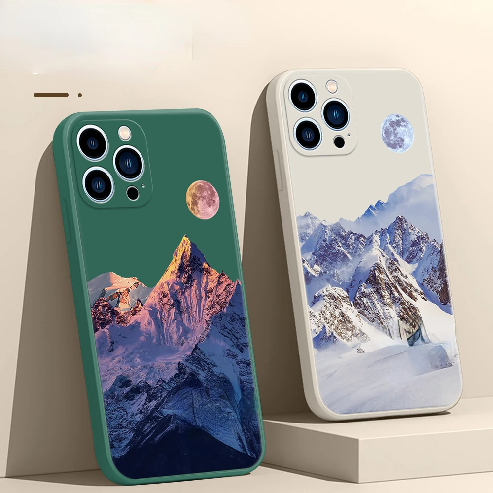 

Phone Case For iPhone XR XS Max Case Painted Mountain Pattern Back Cover For iPhone 11 Pro 12 13 Pro Max Case Shell