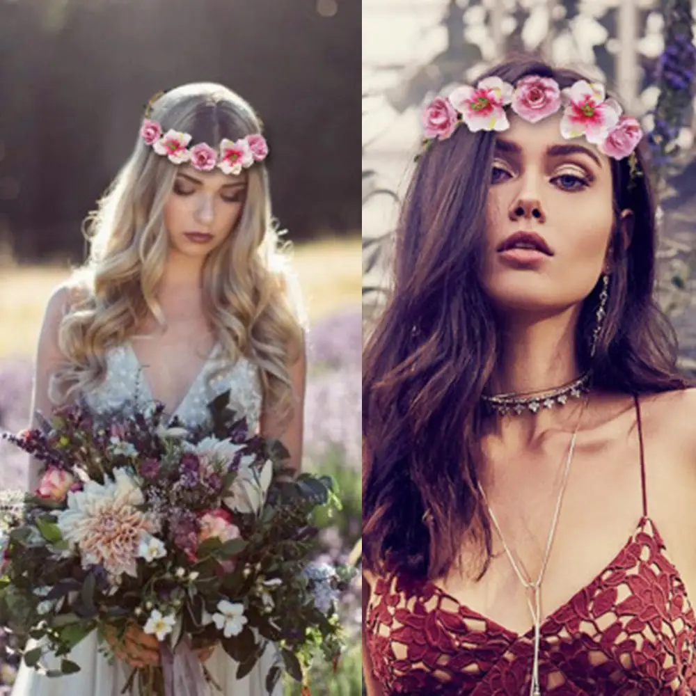 Повязка на голову с гирляндой Цветочная корона Модный цветочный ободок для