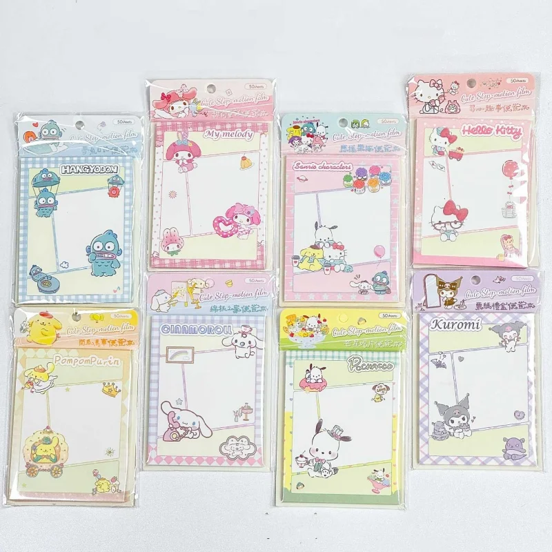 Фото Набор из 24 шт. блокнотов Sanrio Melody Kuromi Hangyodon: милые канцелярские товары с котиками, этикетки, стикеры для планирования, школьные принадлежности №1