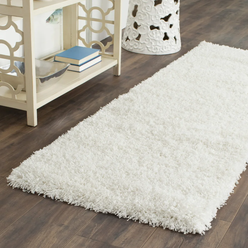 

California Solid Plush Shag Runner Rug, White, 2'3" X 7' Living Room Carpet