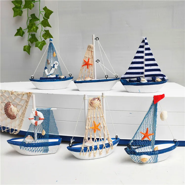 

Mediterranean Style Wooden Canvas Boat Model Ornaments Creative Wooden Sailboat Shop Photo Props Craft Gifts Home Decoration