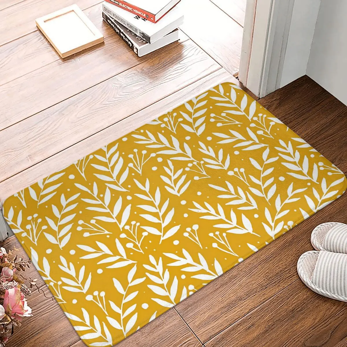 

Non-slip Doormat Cute Branches Yellow Ochre Bath Kitchen Mat Welcome Carpet Home Modern Decor