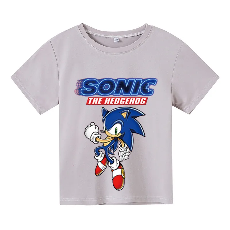 

100% Детские рубашки Catton, Детская футболка Sonic для девочек и мальчиков, модные топы, короткая рубашка, повседневная крутая мультяшная одежда, н...