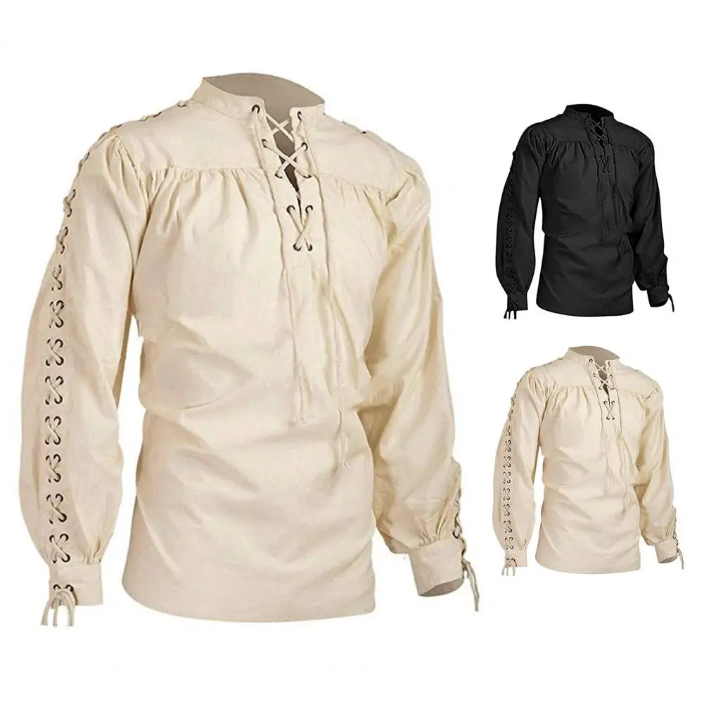 

2022 Fashion Men's Bandage long sleeve Medieval Renaissance shirt Gothic men's shirt mens clothing