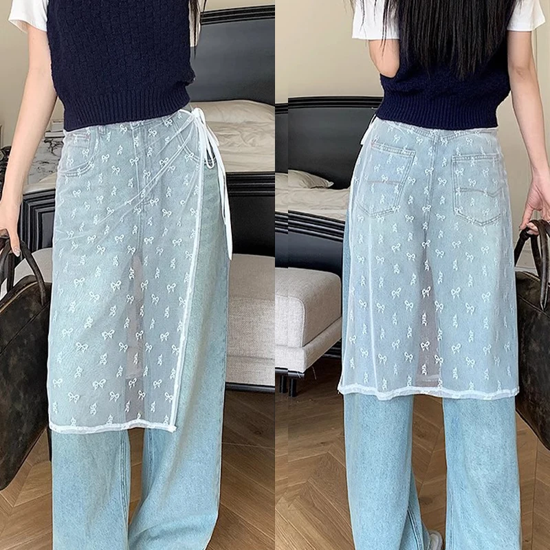 Весна-лето 2024 многослойная юбка цельнокроеная джинсовая в балетном стиле фартук