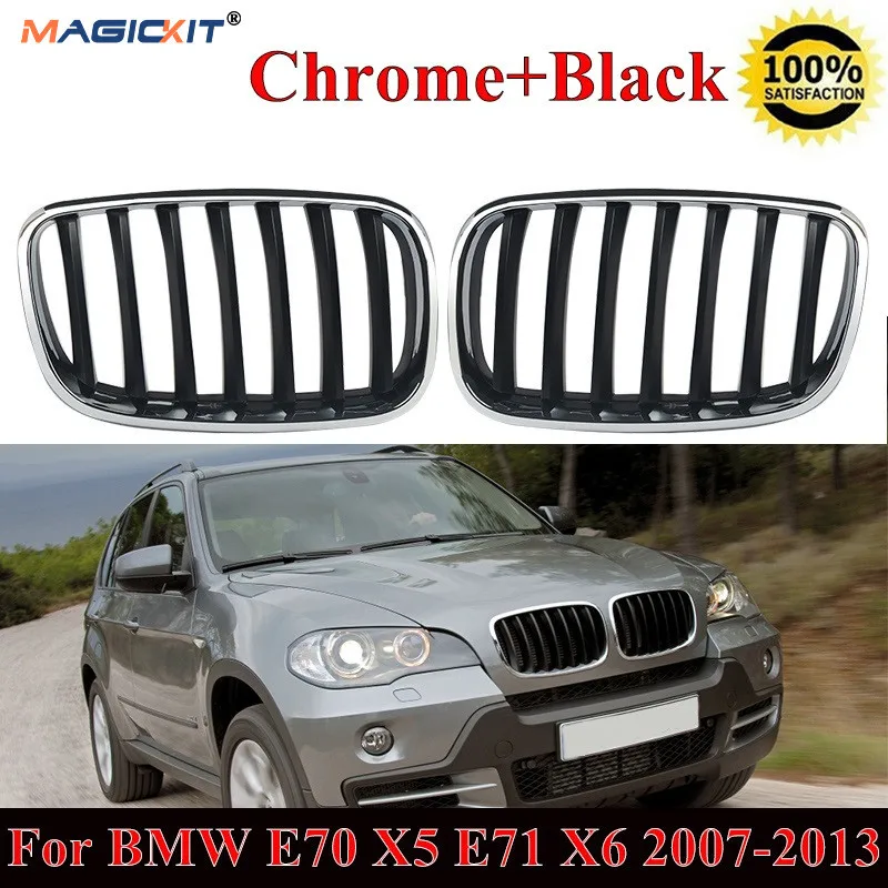 

MagicKit Pair For BMW E70 X5 E71 X6 07-13 Front Bumper Kidney Grilles Grills Chrome Black