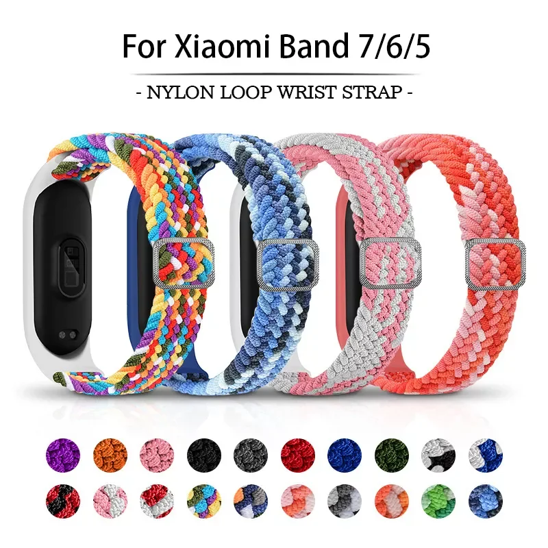 

Nylon Weave Loopback Strap For Xiaomi Mi Band 7 6 5 Smart Watch Sweat Proof Breathable Elasticity Slide Button Fashion Strap
