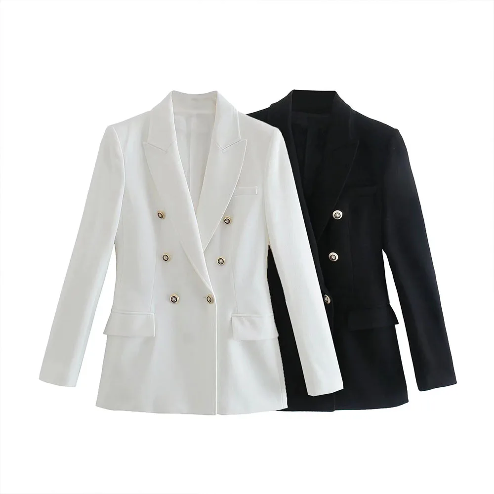 

Женский двубортный приталенный Блейзер, винтажная верхняя одежда с длинным рукавом и карманами, 2021