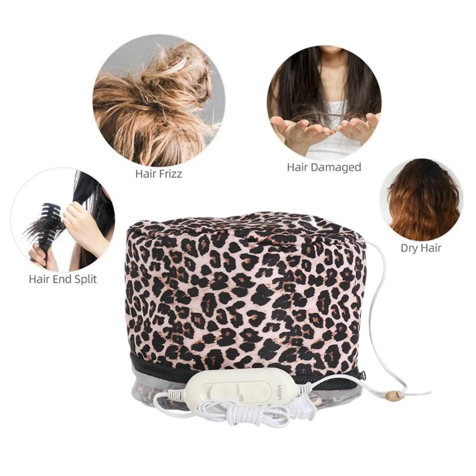 Hair Steamer Heating Hat 110V Hair SPA Waterproof Thermal Caps Personal Care Adjustable Temperature Control Leopard Print US