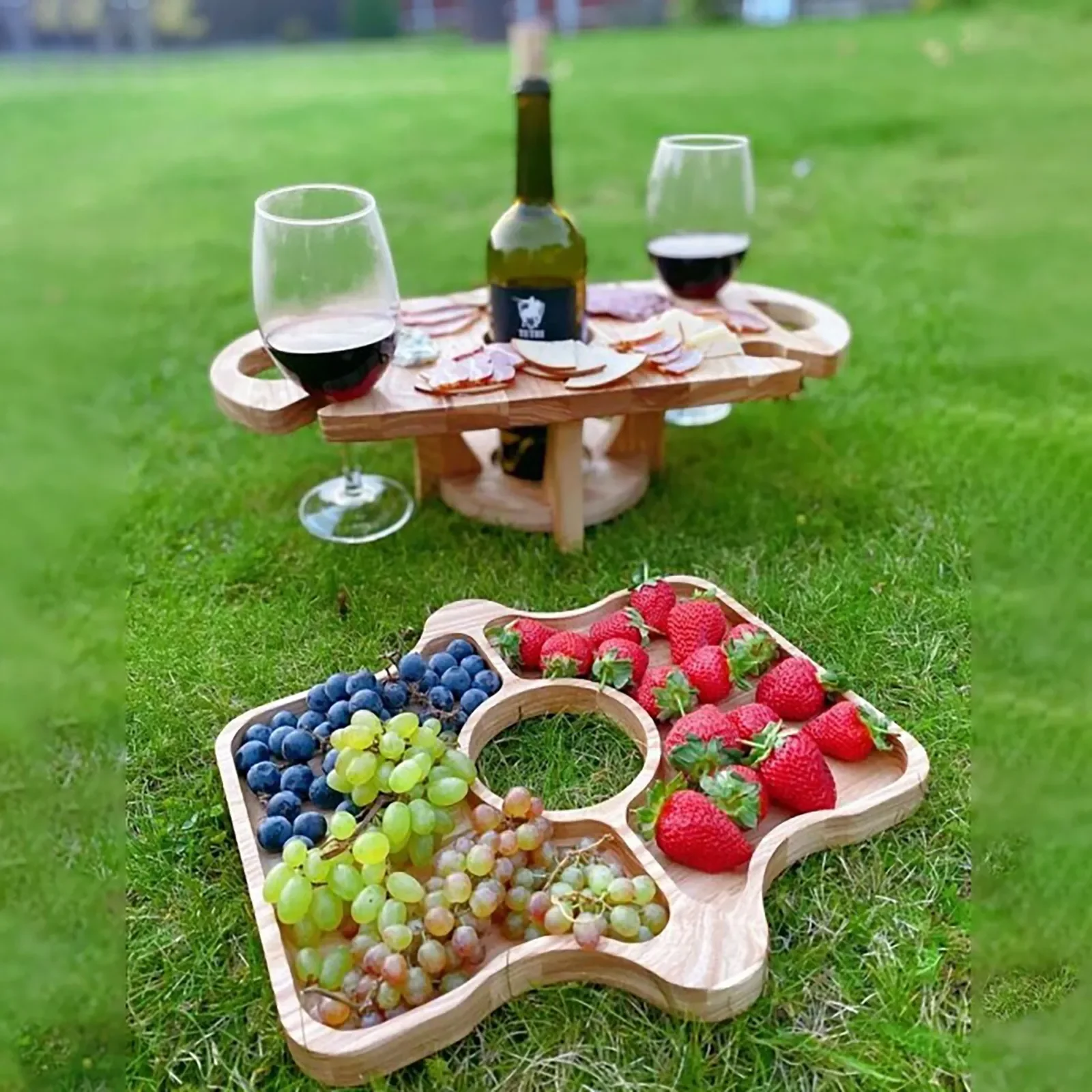 

Outdoor Portable Wine Table Wine Table Outdoor Picnic Wine Glass Holder For Camping And Dining Removable Mini Wooden Table