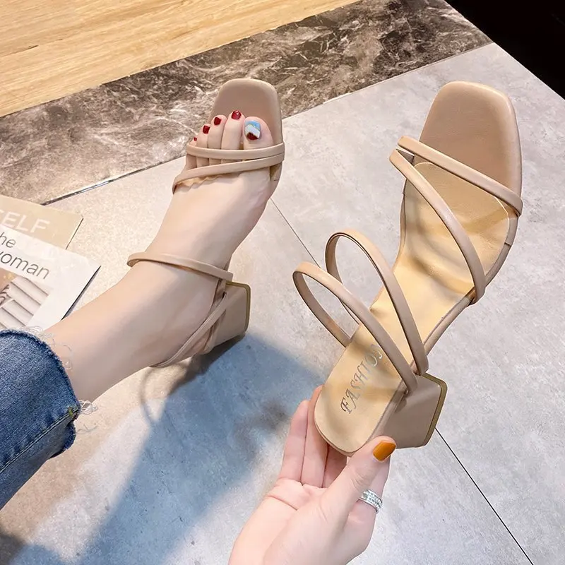 New Women Sandals Size 34-42 Fashion Sexy Women Shoes Summer Square Heels Casual Elegant Lightweight Women Walking Shoes Ladies