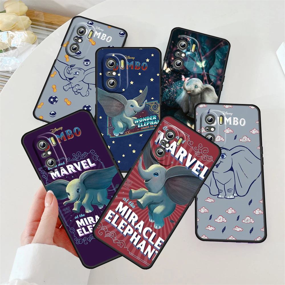 

Disney Dumbo Cute For Redmi K60 K50 K40 K30 K20 Go S2 8A 7A 6Pro 5 Plus 5G Silicone Soft Black Phone Case