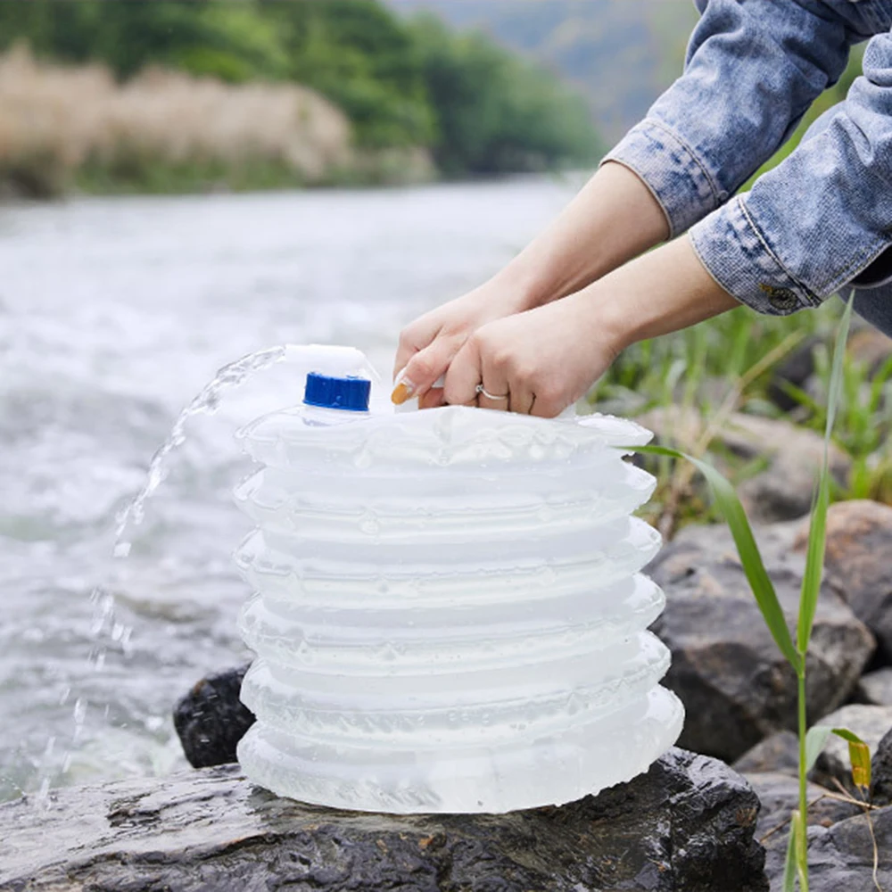 

3L/5L/10L Collapsible Bucket Water Bag with Lid Faucet for Outdoor Hike Pool Step Sandbag Reusable Portabl Folding Container