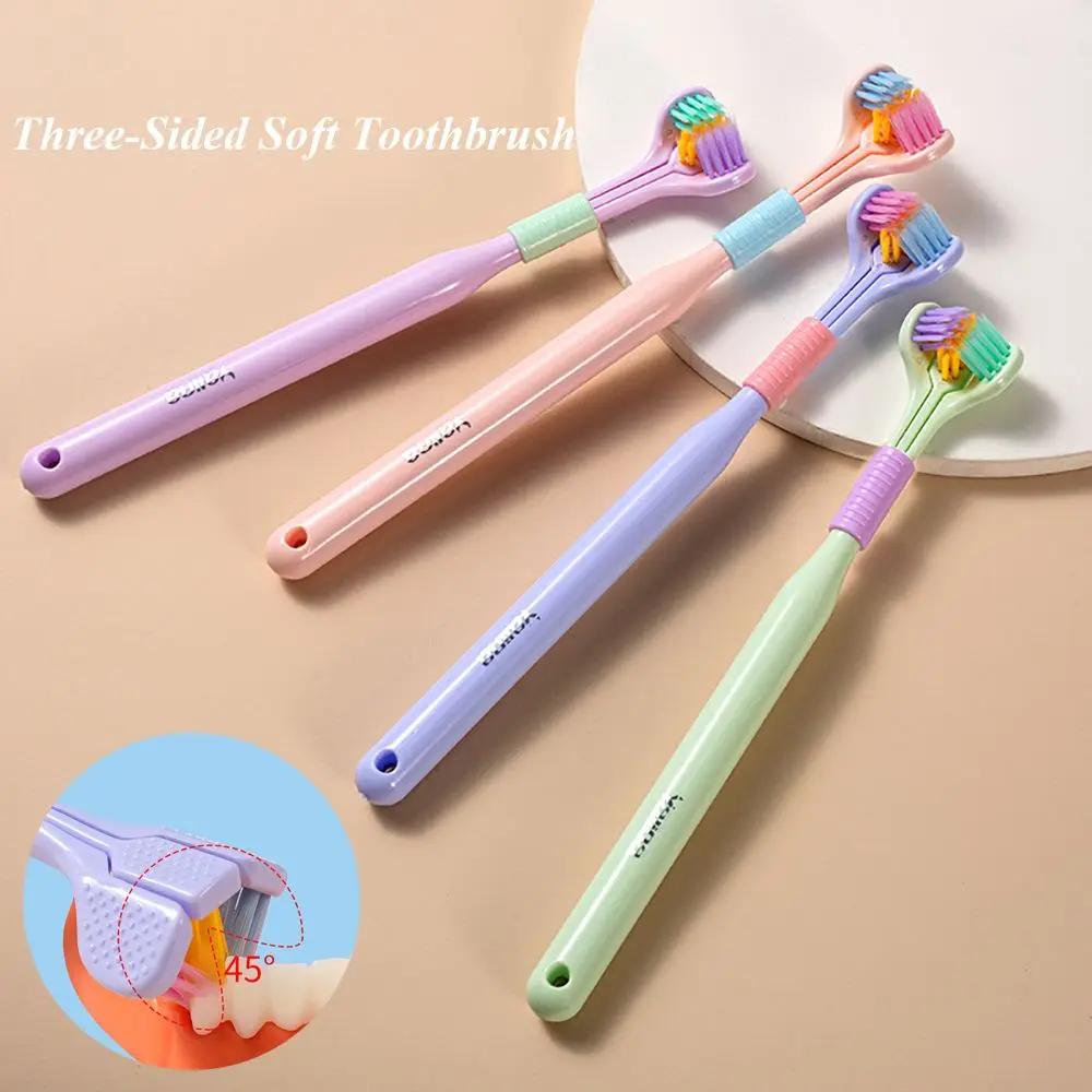 

Three Sided Soft Hair Toothbrush Tongue Scraping Ultra Fine Bristle Adult Teeth Brush Dental Cleaning Oral Hygiene Health Tool
