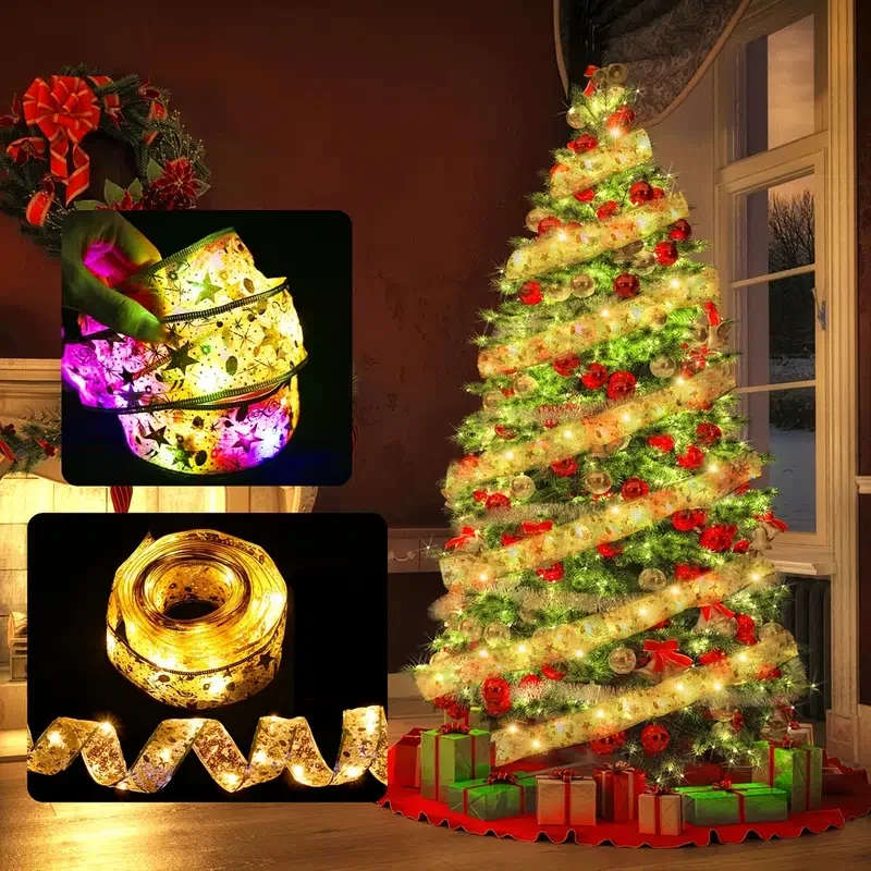 

HMTX Christmas Lights With 10m/32.8ft 100 Lights-5th Battery Christmas Decoration Christmas Tree Ribbon Decorations