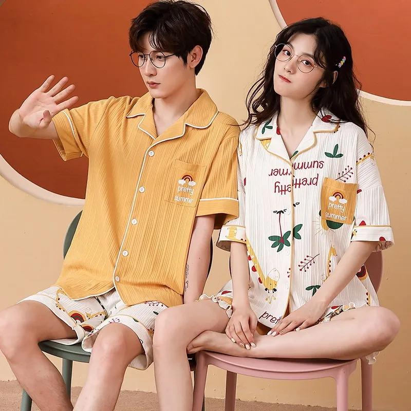 

2023 New Cartoon Nightwear Couples Cotton Home Clothes Women's Pajamas Set Men's Pijamas Fashion Loungewear Pyjamas Mujer Hombre