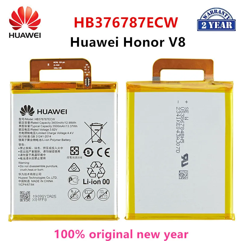 Оригинальный аккумулятор Hua Wei 100% HB376787ECW 3500 мАч для Huawei Honor V8 HB376787ECW, сменные батареи
