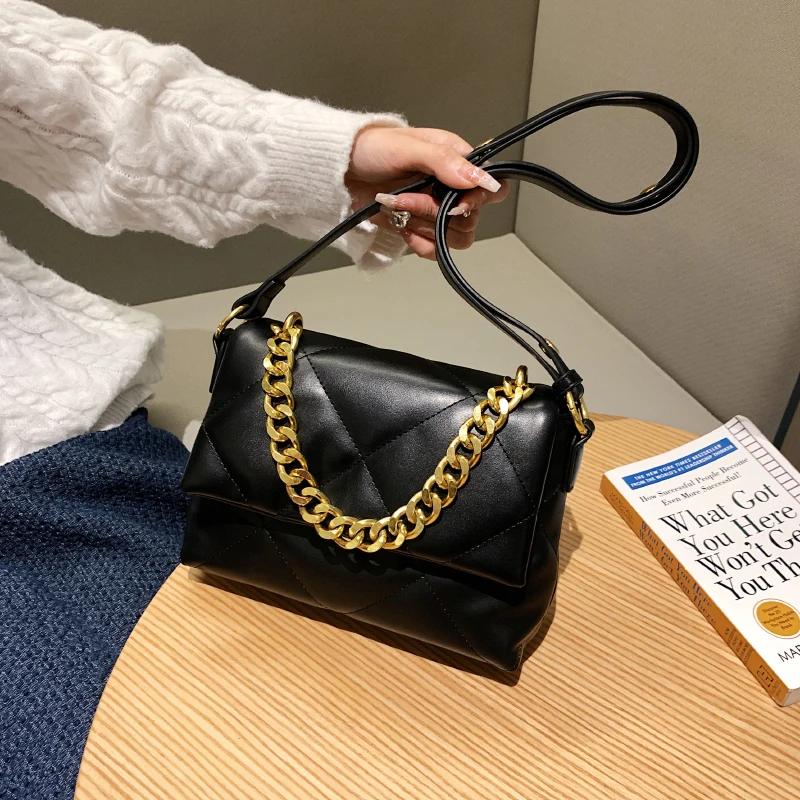 

Ladies High Quality Leather Shoulder Bags For Women Long Gold Chain Shoulder Bags Purses And Handbags Luxury Designer Purses