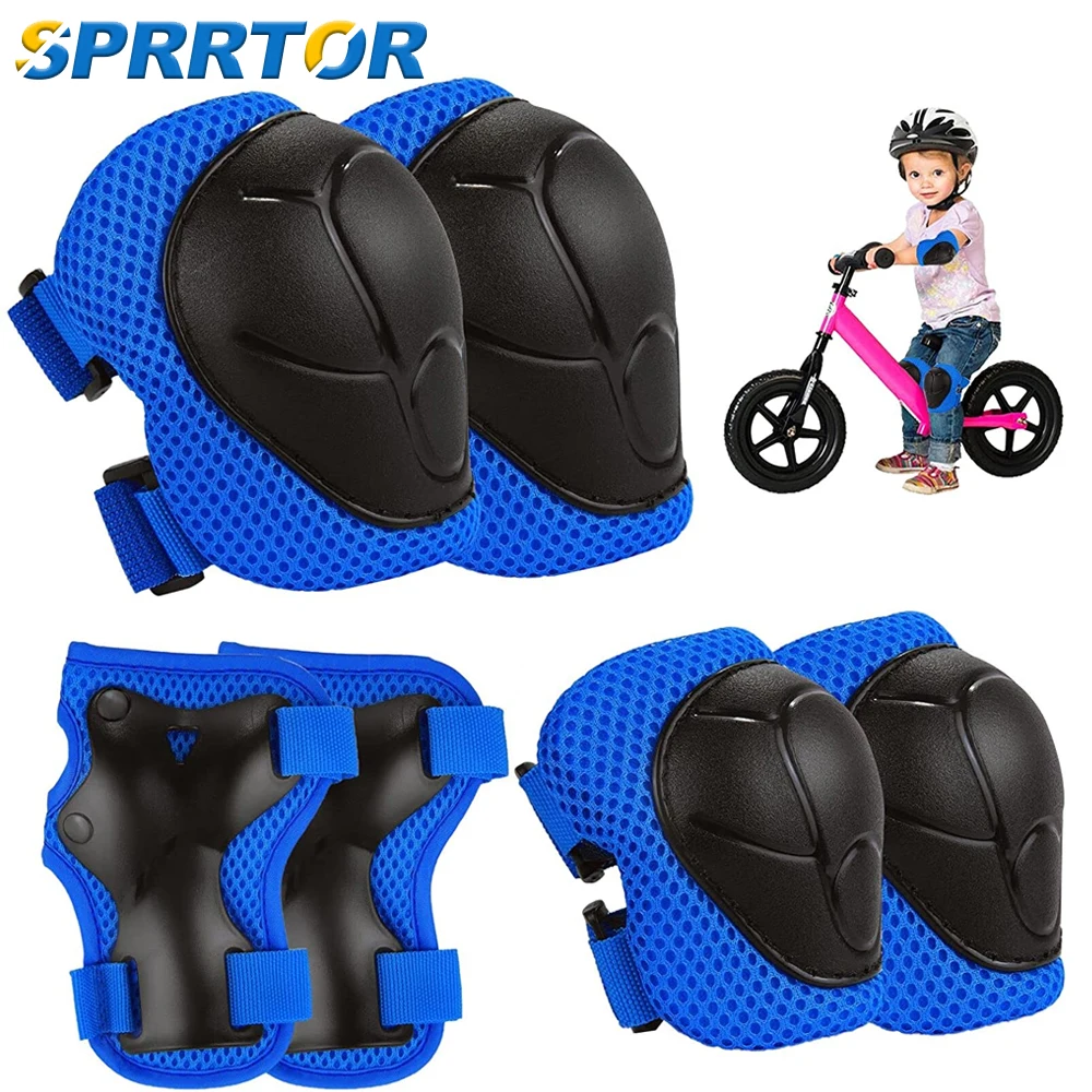 

Kids Protective Gear,Knee Pads and Elbow Pads 6 in 1 Set with Wrist Guard&Adjustable Strap for Rollerblading Skateboard Skating