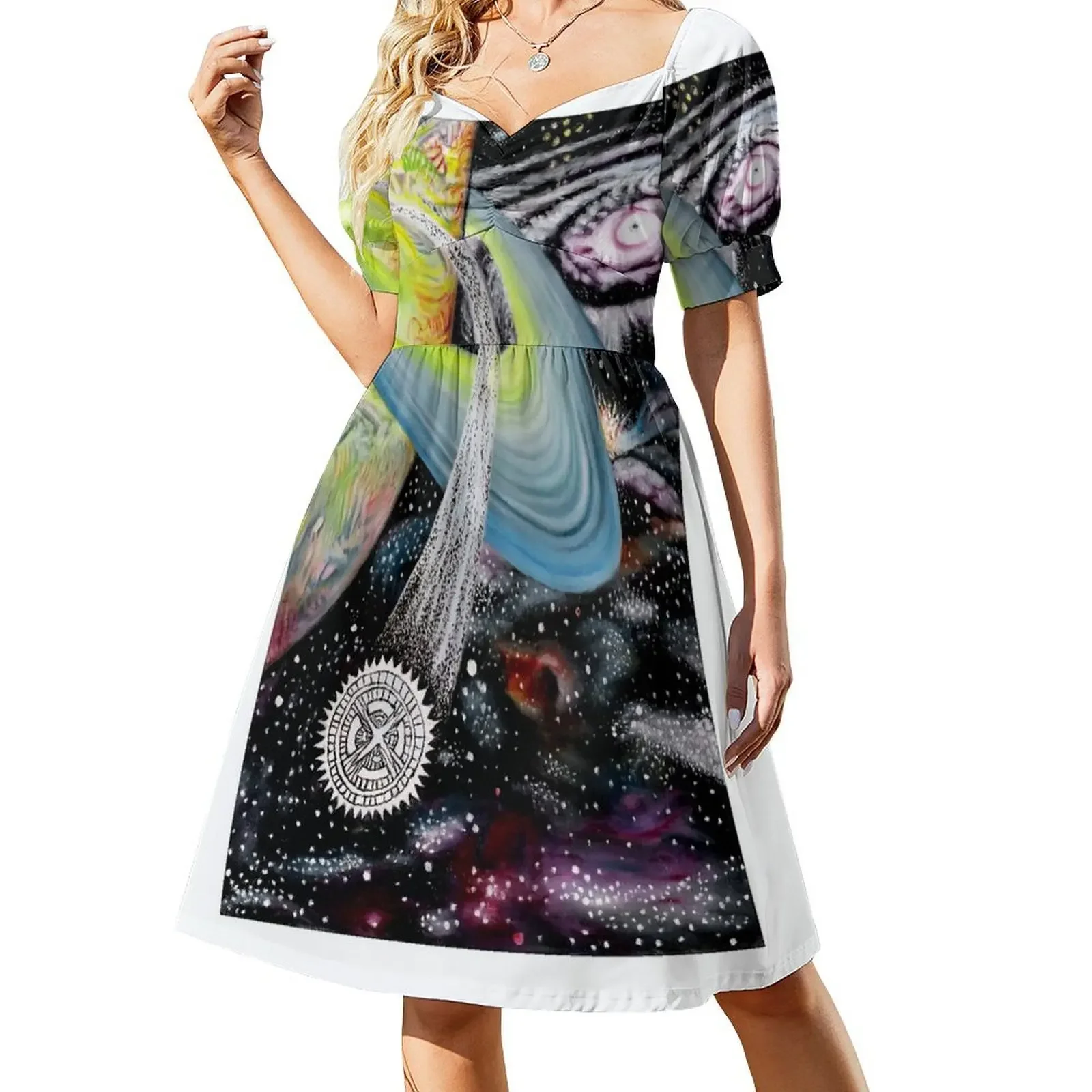 Aquari Платье с короткими рукавами женское летнее платье 2025 Эстетическая одежда